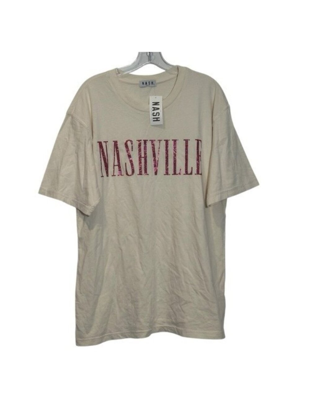 The Nash Collection M T-Shirt Pink Glitter Nashville Short Sleeve Ivory Cotton